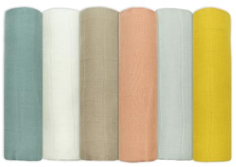 MuslinZ Paquete de 6 paños de muselina para bebé, cuadrados de muselina, paños para eructos, lactancia, tamaño grande, 70 cm, algodón puro, absorbentes y transpirables, multiusos, muselinas neutras