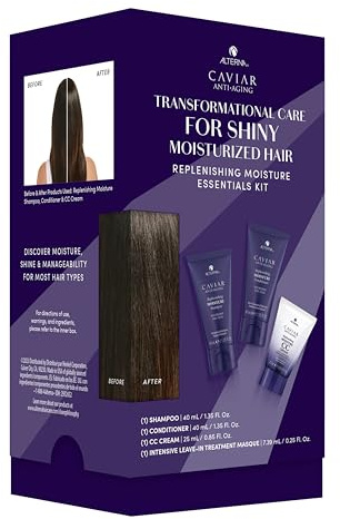 Alterna Haircare CAVIAR Anti-Aging Replenishing Moisture Trial Kit - Shampoo, Conditioner, Leave-In CC Cream | For Dry, Brittle Hair | Protects, Restores and Hydrates | Sulfate Free