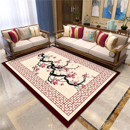 Kinder Teppich Mädchen Flickenteppich Waschbar Rote Pflanze Blumendekoration Wohnzimmer Schlafzimmer Antifouling Anti Rutsch 160X230CM