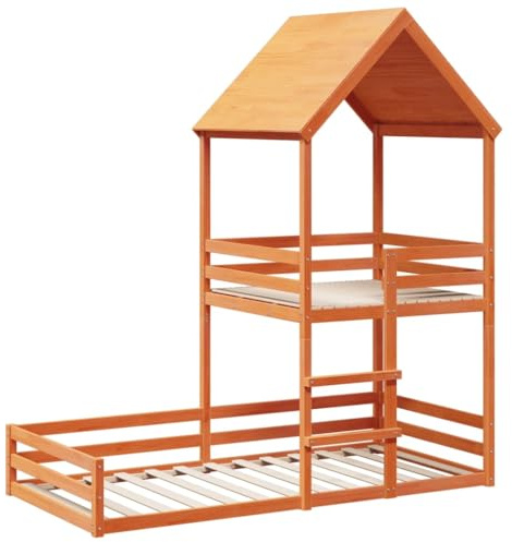 vidaXL Etagenbett mit Dach Wachsbraun 80x200 cm Massivholz Kiefer