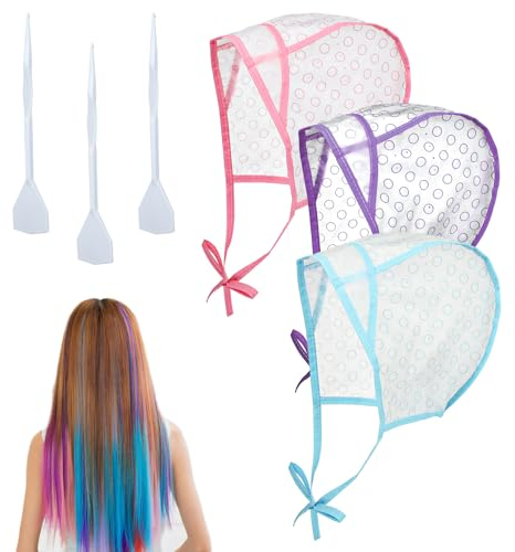 JJUNW 3 Stück Färbung Hervorhebung Kappe, Einstellbar Strähnchenhaube mit Kunststoffhaken für Frauen Mädchen Highlight Haar Kappe Strähnenhaube Mit Löchern für Zuhause Salon Haarfarbe(Rosa+Lila+Blau)