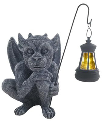 Halloween Garden Statues Lights Gargoyle Statue with Solar Energy Light 8 Inch Halloween Resin Sculpture for Halloween Patio Lawn Yard Home Garden Decoration