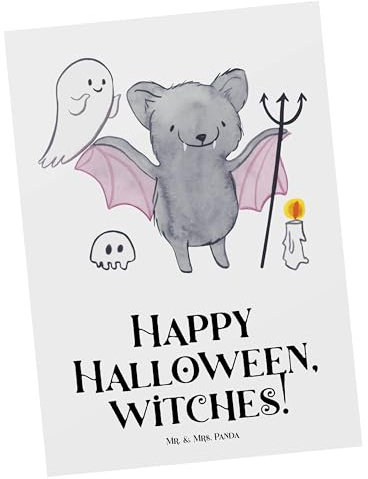 Mr. & Mrs. Panda Postkarte Halloween Hexen - Geschenk, Dankbarkeit, Postkarten, Fotokarte, Grußkarte, handgefertigte Produkte, Süßes oder Saures, Events, Feiertag, Ansichtskarten, schaurige Spiele