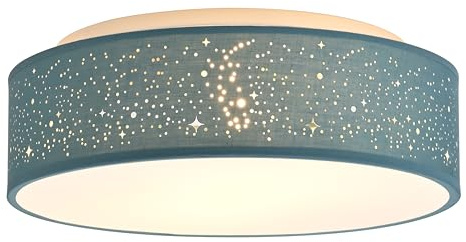 Zedelmaier Deckenlampe Deckenleuchte schlafzimmerlampe Blau Ø38cm E27x2/40W | Stoff lampenschirm mit Sternenhimmel für Wohnzimmer,Schlafzimmer,Flur,Kinderzimmer,lampe decke,Ø38xH12,5cm,ohne Leuchtmittel