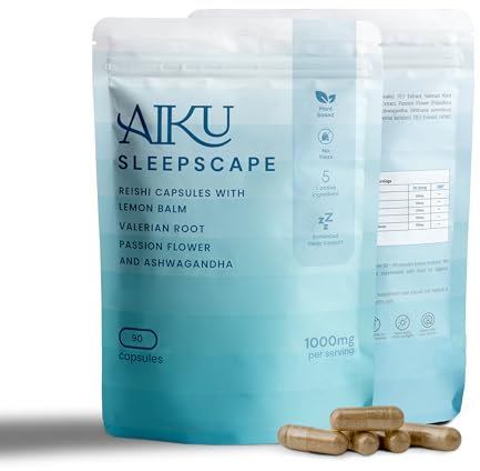 Aiku Sleep Supplement Capsules - for A Deep Relaxing Sleep with Ashwagandha, Lemon Balm, Reishi, Valerian Root & Passion Flower, 45-Day Supply