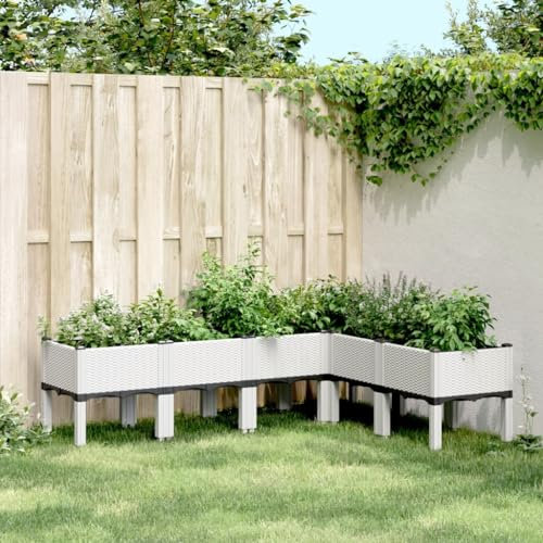 Gecheer Jardinière de jardin avec pieds blancs, 160 x 120 x 42 cm, en PP, jardinière, parterre surélevée, lit surélevé de jardin, jardinière, grand lit, lit pour jardin surélevé, lit pour jardin