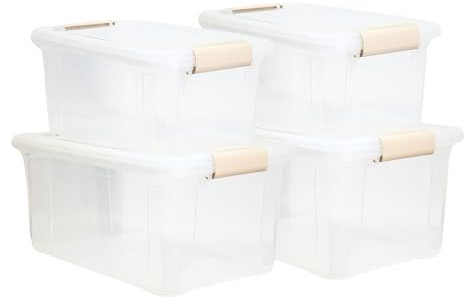 Aufbewahrungsboxen mit Deckel 5L und 9L, Plastik Boxen stapelboxen transparent mit Klickverschluss, Lebensmittelecht stapelbar & HLKauf-Block (2x 5Liter & 2x 9Liter & 1x HLKauf-Block)
