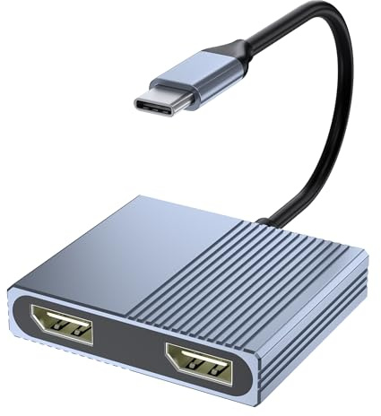 USB C to Dual Displayport Adapter for Mac/Dell/HP Laptop, 4K@60Hz Displayport Splitter 1 in 2 Out for Dual Monitors Extended Display, USB C to Display Port Cable, Dual Monitor Adapter, MST Hub