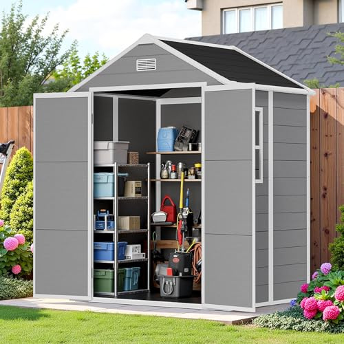 NicBex Abri de rangement extérieur en résine avec sol et fenêtre, abris de jardin verrouillables toutes saisons, abris de jardin en plastique PP et rangement extérieur pour jardin, terrasse et