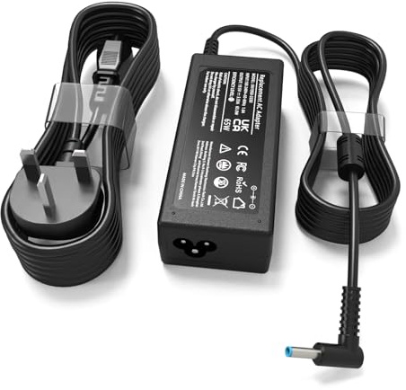 Compatible with HP Laptop Charger 65W 45W Pavilion EliteBook ProBook Envy Stream Computer UK Smart Blue Tip AC Adapter Power Cord