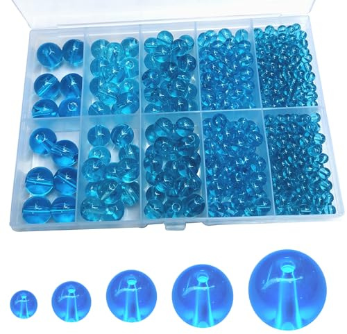 Gocelyn 470+ PCS Smooth Round Crystal Glass Beads for Jewelry Making(Blue), Glass Spacer Loose Beads for Crafts Bracelets Necklaces Charms Pendants Friendship 4/6/8/10/12mm