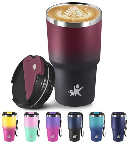 Grsta Termo Cafe 20oz, Vaso Termico, Taza Termica para Llevar, Cuerda Removible, Taza de Café Reutilizables, Antifugas, Vaso Termico Cafe para Café Frío y Caliente, Leche y Té
