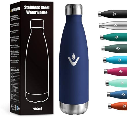 Borraccia Termica 750ml, Riutilizzabile, Doppia Parete Isolata, Bottiglia Acqua in Acciaio Inox, a Prova di Perdite, senza BPA, Bottiglia Termica per Adulti, Scuola, Ufficio, Viaggi, Sport, Yoga