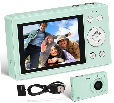 FUNNETOYU Fotocamera Digitale Retro Compatta per Ragazzi e Studenti Zoom Schermo e Memoria Piccola Fotocamera Vintage Verde per Viaggi e Outdoor
