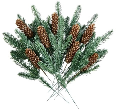 Christmas Decorations for Home Indoor Artificial Evergreen Pine Branches with Brown Pinecone for Christmas Trees, Plants Decor & Navidad Decoración (Brown Pinecone Set)