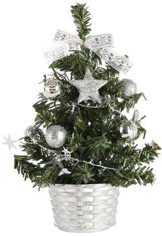 Künstlicher Weihnachtsbaum, 20 cm großer Tischweihnachtsbaum, Mini Tischweihnachtsbaum mit Kugeln und Tannenzapfen, Weihnachtsdekoration für Zuhause und Büro