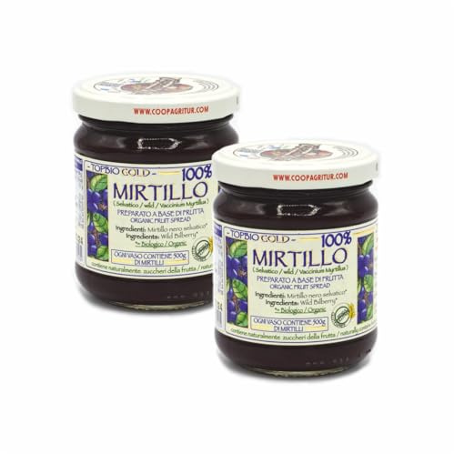 Agritur - Composta di Mirtillo 100% Biologica, Senza Zuccheri Aggiunti, Naturale e Artigianale, Ideale per Colazione e Merenda, Perfetta come Condimento per Dolci, Pack 2×210 g