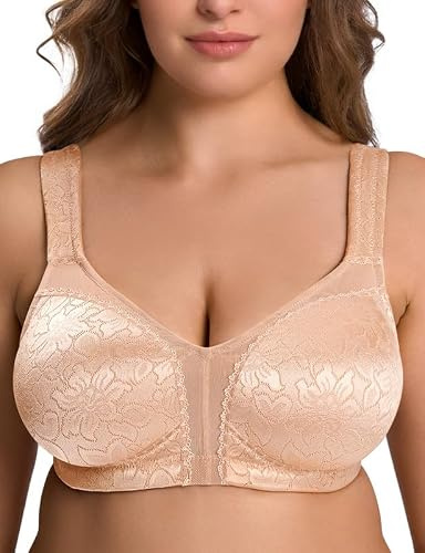 WingsLove Women's Minimizer Bra Full Coverage Wireless Unpadded Breathable V-Neck Wide Straps Plus Size Everyday Bra for Large Bust