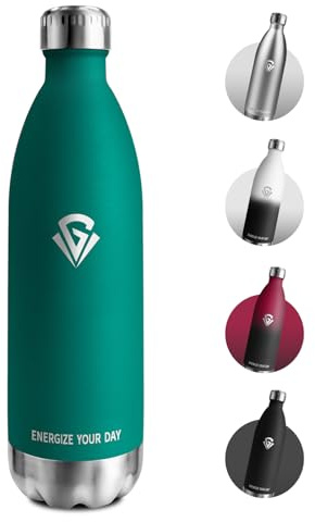 Botella Agua Termica 1L, Botella Agua Acero Inoxidable sin BPA, Botella Termica con Doble Pared, Termo para Escuela, Oficina, Deporte