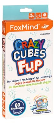 FoxMind 3100248 Crazy Cubes Flip, genialer Knobelspaß für unterwegs, rasantes Würfelpuzzle für 1-2 Personen, Brainteaser für Kinder ab 7 Jahren, Familienspiel