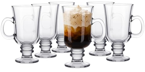 KONZEPT Irish Coffee Gläser mit Henkel und Stiel 200 ml – 6er Set hitzebeständig und spülmaschinenfest, ideal für Glühwein und heiße Schokolade