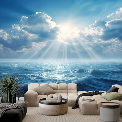Papel Tapiz Fotográfico Cielo Azul Nube Oníricas Superficie Mar Fotomurale 350 x 256 cm Art Mural, Fotografía De La Naturaleza Pintado a Papel Fotomural para el Hoga Cafe Restaurant Dormitorio Murales