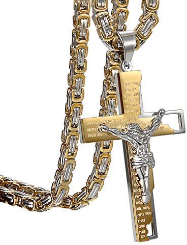 OIDEA Herren Halskette mit Kreuz Bibel Gebet Anhänger, Vintage Biker Edelstahl Jesus Kruzifix Anhänger mit Königskette Ketten 55cm, Schwarz Silber Relogiös Kette Geschenk für Männer