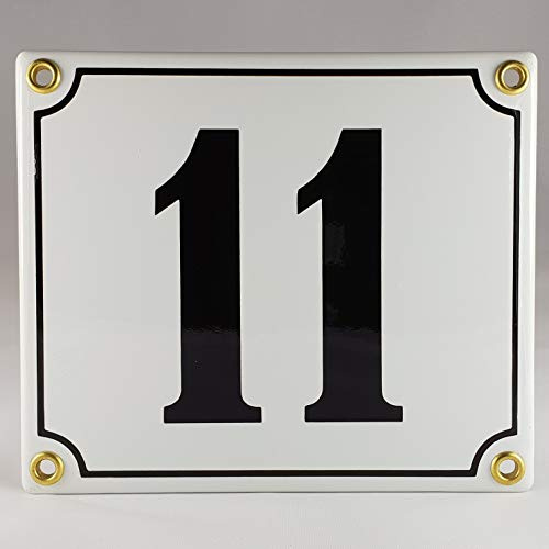 Emaille Schild Hausnummer 11 Schwarz-WeißHandarbeit