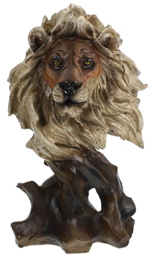 VOSAREA Löwenkopf Statue Harz Tier Kopf Skulptur Dekofigur Tisch Löwenkopf Figur Wohnkultur Löwe Statue Ornament für Zuhause Büro Einzugsgeschenk