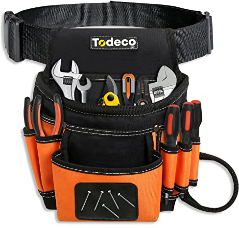 Todeco Ceinture Porte Outils, Sacoche à Outils avec Ceinture réglable, Ceinture Bricolage magnétique, Ceinture Outils pour La Fixation des Vis, Boulons, Clous, Bits, Attaches, Tournevis