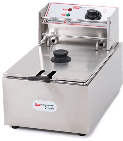 Ristoattrezzature Friggitrice Elettrica Singola Vasca, Professionale in Acciaio Inox - 6 Litri, Capacità Olio 4 Litri