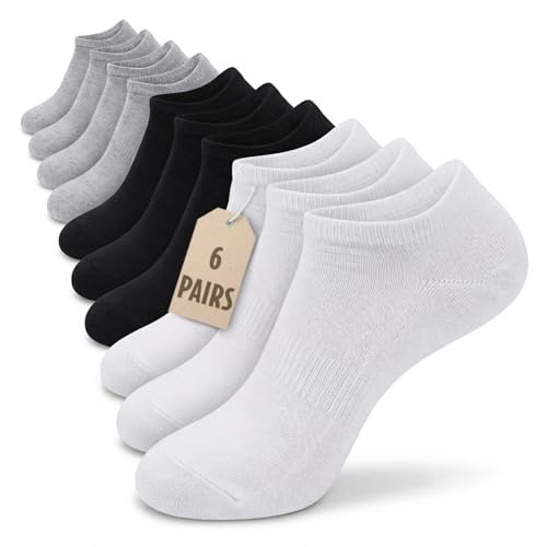 SC Products 6 Pairs Invisible Cotton Trainer Socks Womens 4-7 Multipack | No Show Black Beige or White Ankle Socks Women with Silicone Heel Grip | Invisible Ladies Trainer Liners 6 Pair Multipack