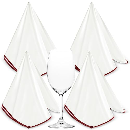 Nuenen 4 Panni in Microfibra per Lucidare Bicchieri di Vetri Stracci per Lucidatura Grandi 50 x 65 cm Strofinacci Riutilizzabili per Pulizia Superficie Lucida Occhiali Finestre, Bianco e Vino Rosso