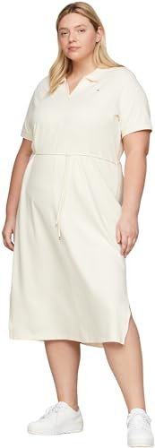 Tommy Hilfiger Vestido Tipo Polo para Mujer Midi Dress de Manga Corta, Blanco (Calico), XL