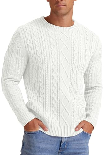 Hisir Men's Cable Knit Jumpers Winter Casual Crew Neck Thick Warm Long Sleeve Sweater Pullover Tops for Men UK
