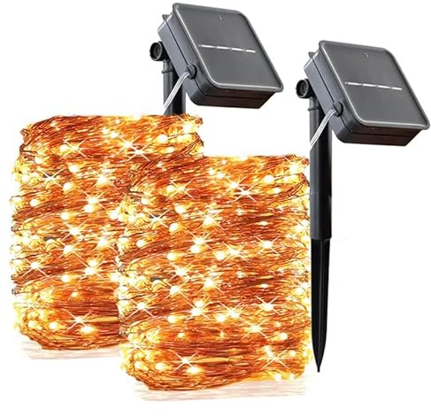 LQWELL® Solar Lichterkette 2x 12M 120LED Außen und Innen Kupferdraht IP65 wasserdicht für Garten Balkon Party Hochzeit Geburtstag Weihnachten Dekor (Warmweiß)