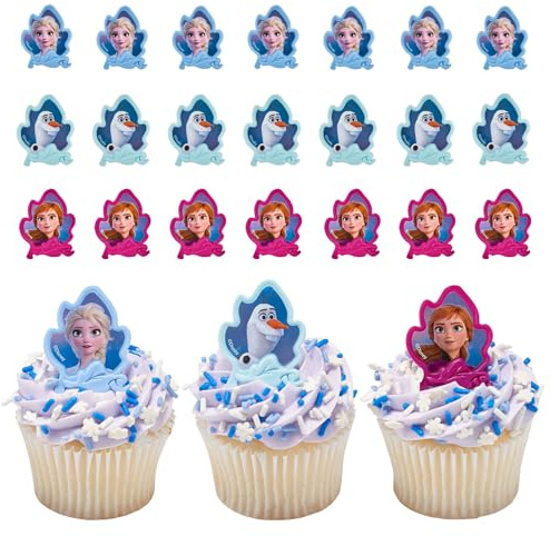 DecoPac Frozen II Rings, Cupcake Decorations Featuring Elsa, Anna, And Olaf For Birthday And Christmas Celebrations - 24 Pack