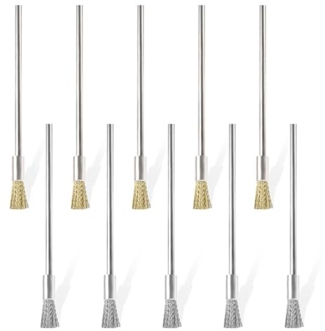 10 Pcs Wire Brush Extended Steel Cleaning End Brushes Pen Wire End Cleaning Brush Metal, 3*6*100mm Small Pen Shape Stainless Steel Wire Brush Rust Paint Removal Bits Polishing Rotary Tools Accessories