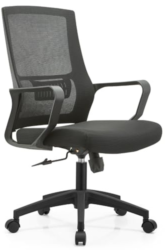 Shally Dogan Sedia da Ufficio Ergonomica Girevole con Supporto Lombare, Poltrona da Scrivania, Studio, Cameretta, Reclinabile con Altezza Regolabile, Base Nera Robusta, Schienale Antisudore (Nero)