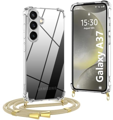 OLEPHY Handykette für Samsung Galaxy S24 5G Hülle mit Band, Golden | Necklace Hülle mit Band, Handyhülle zum Umhängen, Soft Transparent Case mit Kordel, Stoßfeste Schutzhülle,