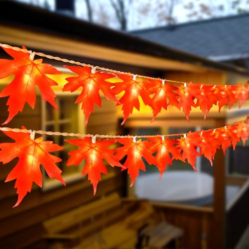 3M 20LED Herbst Lichterkette Halloween Lichterketten Batteriebetrieben | Ahornblatt Girlande Herbst Deko Blättergirlande Lichter für Erntedankfest,Halloween,Weihnachten,Party Deko Tischdeko