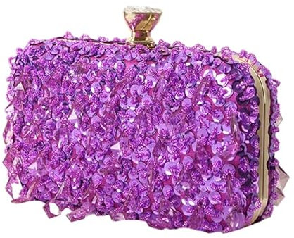 Fatto a mano Perline Pochette Cocktail Crossbody Borsa a tracolla Matrimonio Sera, Lilla, Wie abgebildet (Fehler 1-3 cm)