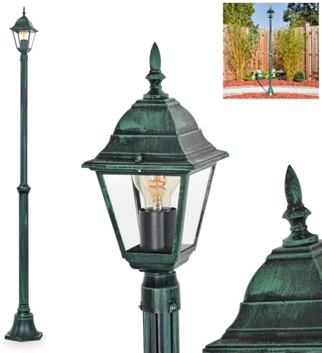 HOFSTEIN Kandelaber Naofe, Außenwegeleuchte aus Metall/Glas in Schwarz/Grün/Klar, Wegeleuchte im Vintage/Antik/Landhaus-Design für Garten, Außenbereich, Hof, Höhe 196 cm, 1 x E27, IP44