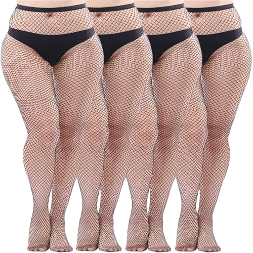 MOSIERRY nätstrumpbyxor dam plus size svart elastisk hög midja fisknätsstrumpor för kvinnor, M rutnät, L Plus