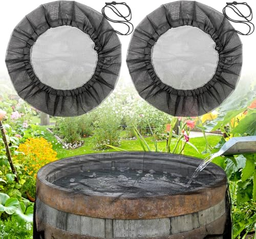 2 unidades de red para barriles de lluvia ajustables, 50 cm, con cordón, protección contra hojas, insectos, parentasina