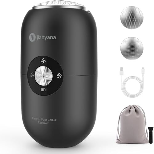 Jianyana Hornhautentferner Elektrisch, Mini IPX6 Wasserdicht Hornhautentferner, PediküRe Set FußPflege Elektrischer Hornhaut Entfernen Fuß FüR Tote Harte Rissige Haut Mit Zwei ErsatzköPfen (Schwarz)