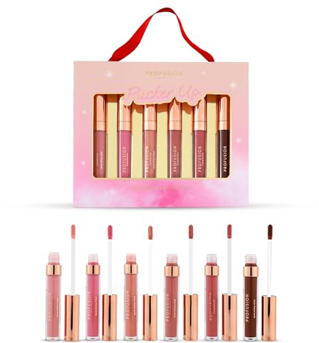 Profusion Cosmetics Pucker Up 6 Piece Lip Gloss - Moisturizing, Hydrating | Lightweight, High-Shine, Non-Sticky, Smooth, Nourishing, Non-Drying, Vegan, Cruelty-Free, Gift-Worthy Set, Multicolor