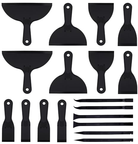 18 PCS Plastic Putty Knife, Includes 12 Plastic Putty Filler Knife and 6 Scrapers Tool, Flexible Putty-Scraper for Spackling, Repairing Drywall, Removing Wallpaper, Applying Mud or Plaster