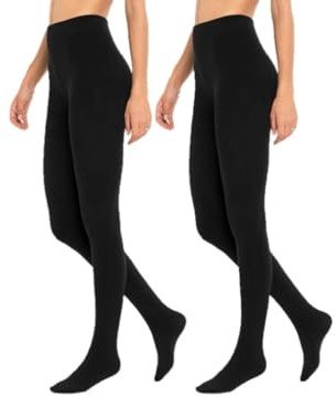 Palleon 2-pack termostrumpbyxor för kvinnor svart | varma vinterstrumpbyxor med fleecefoder | ogenomskinliga och elastiska, svart, S-M