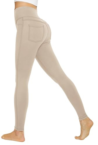 G4Free Pantalones de yoga para mujeres con bolsillos, leggings de cintura alta, jeggings de jean, levanta glúteos, control de abdomen, leggings para correr, entrenamiento, negocios, trabajo casual